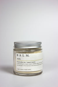 Packaged in a clear recyclable glass jar and aluminium lid, the Sun Clay Face Mask by Balm Wellness combines french yellow clay and organic turmeric powder to provide increased glow and revitalisation of the skin. 